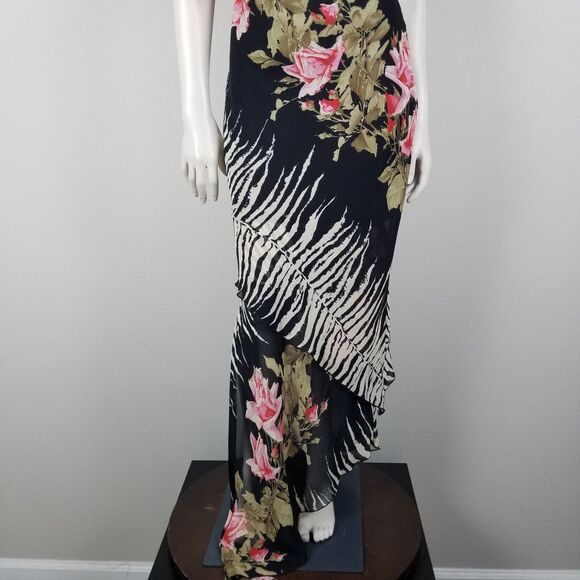 Alberto Makali Black Floral Asymmetrical One Shoulder Maxi Rayon Dress Size 8 - Picture 4 of 16